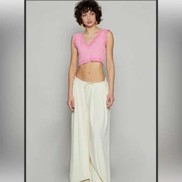 POL Thermal Pleat Stretch Peach Wide-Leg Pants Large - Picture 3 of 7